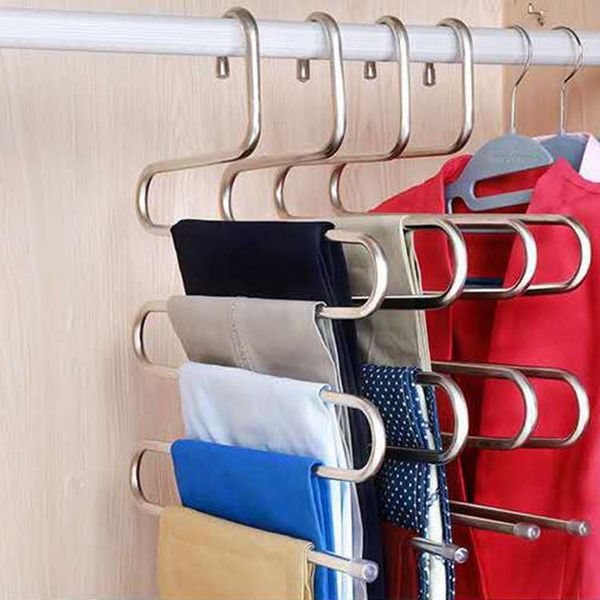 

laundry bags hangers for clothes stainless steel multi-layer trouser rack multi-functional s-type traceless hanger