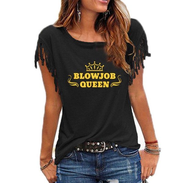 

blowjob queen letters print women t shirt 2021 summer casual cotton hipster t-shirts for lady funny, White