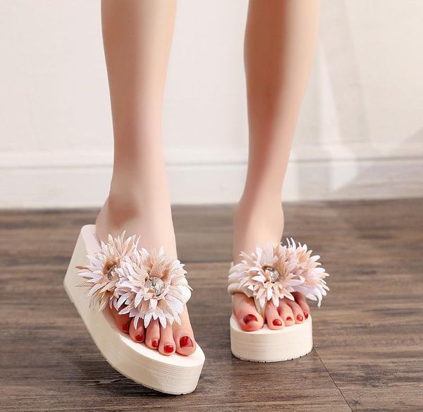 

slippers women's shoes soild wedge platform flip flops woman 2021 summer high heels beach sandals ladies thick, Black