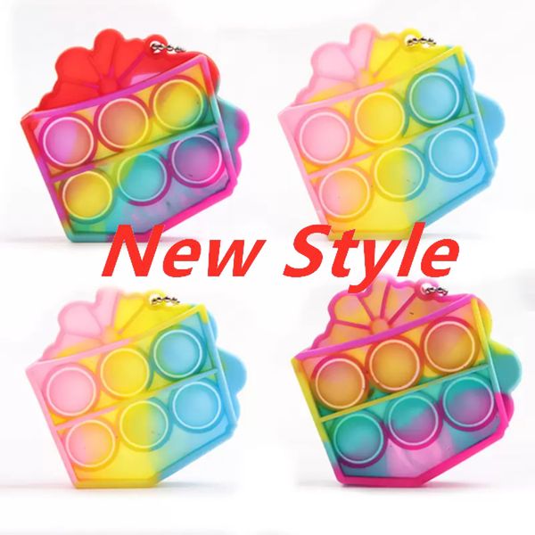 

dhl cartoon tie-dye rainbow keychains push bubble fidget sensory silicone autism special stress reliever kids funny antistress decompression