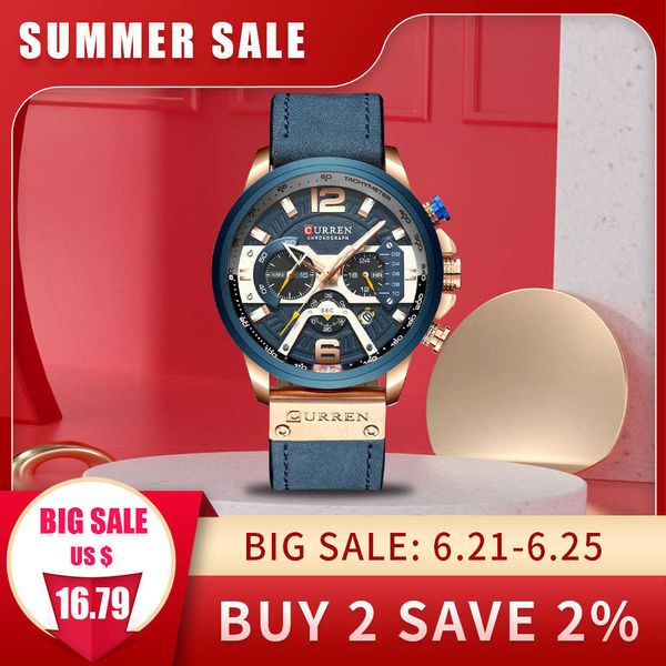 CURREN Casual Sport Uhren für Männer Blau Top Marke Luxus Military Leder Armbanduhr Mann Uhr Mode Chronograph Armbanduhr X0625