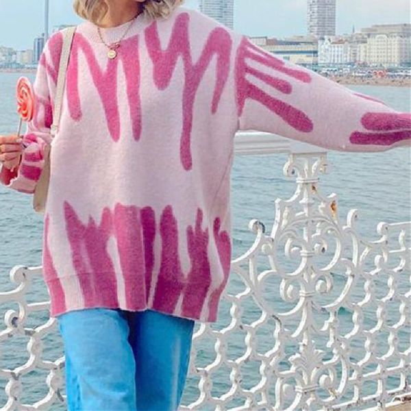 

women's sweaters women ladies wild tie-dye sweater adults electrocardiogram pattern long sleeve round neck fitting casual fall stylish, White;black