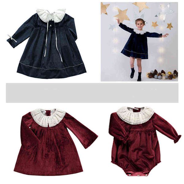 Menina inverno veludo vint vint vintage vestido de natal manga longa vestidos de casamento bonito bebê romper criança menina roupas g1218