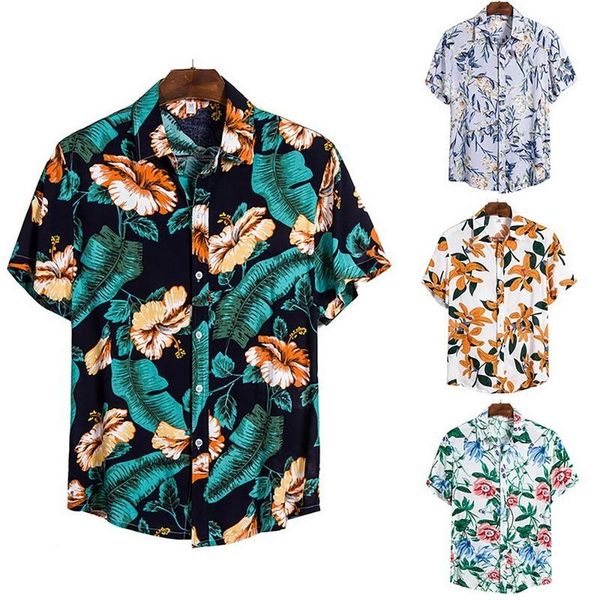 

men's casual shirts men printed hawaiian beach shirt blouse tropical button flexible comfortable leaves wild, White;black