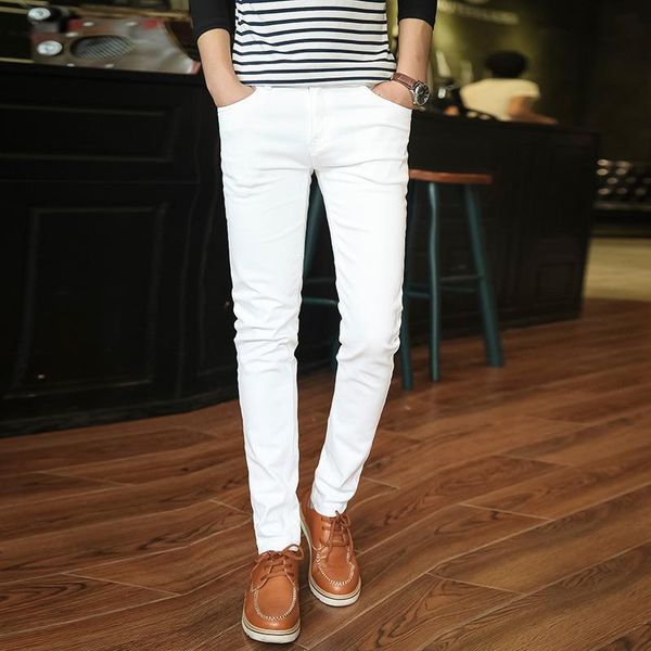

men's jeans 2021 men spring calssic casual washed slim straight brand skinny white denim pants plus size, Blue