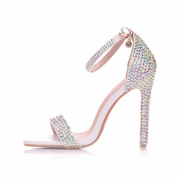 

dress shoes 2021 gorgeous women cinderella party prom ab crystal wedding high heel sandals 11cm thin event, Black