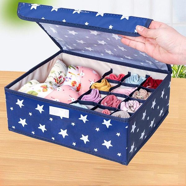 

storage drawers 13/17 grids underwear box with cover thickened oxford cloth washable folding save space bra socks organizing tool