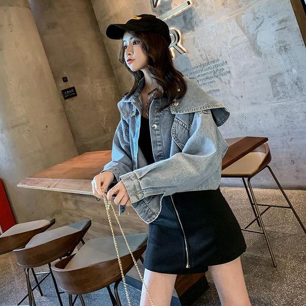 

women's jackets spring autumn women clothing 2021 korean short versatile loose fashion shawl denim long sleeve chaqueta mujer, Black;brown