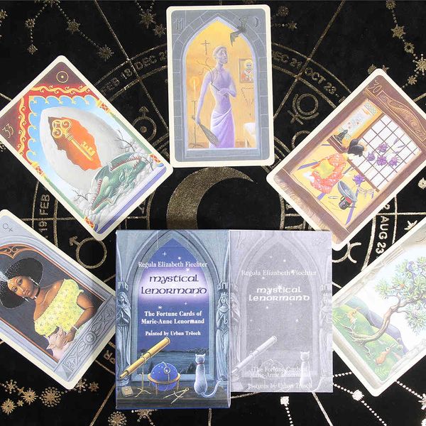 Mystical Lenormand Oracles Deck com guia de giasbook Placa de jogos bonitos cartões Fox Tarot Divination Moonologia