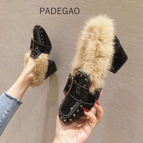 

mary janes 2021 vintage fur women shoes fashion casual womens heels, Black