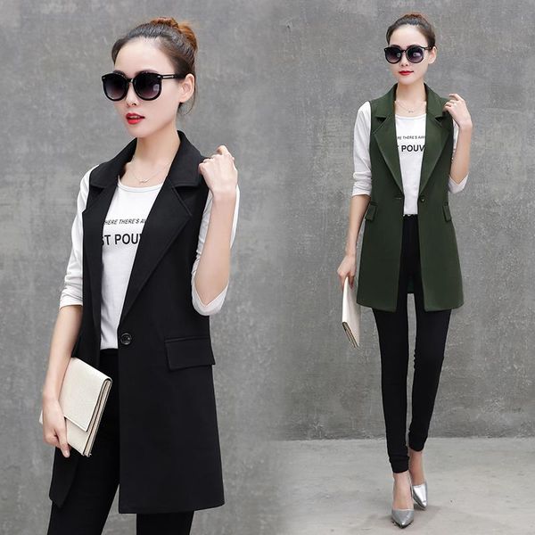

women's vests spring autumn women medium long vest korea slim sleeveless coats single button waistcoat office lady all match s-3xl, Black;white