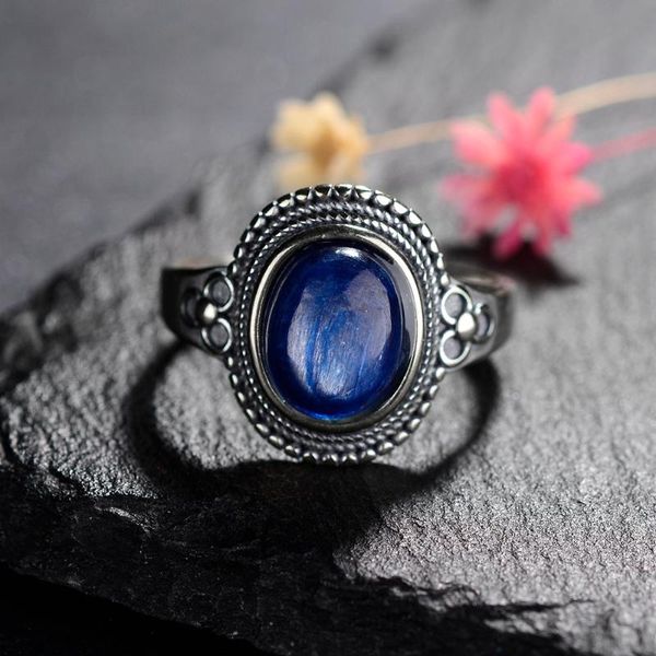 

cluster rings 8x10mm natural kyanite 925 silver jewelry various gemstones for women daily anniversary birthday party, Golden;silver