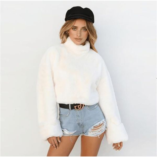 

2021 new turtleneck warm veet pullover long sleeve clothes for female fashion loose women winter thick coat 7c3k, White;black