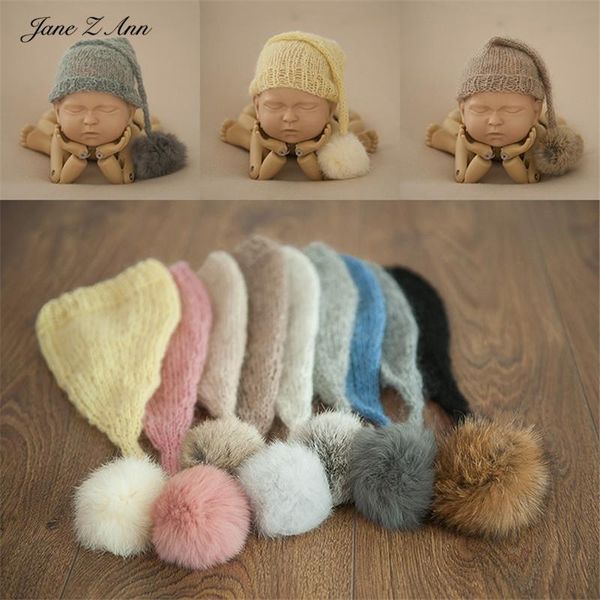 

caps & hats jane z ann born baby po mohair handmade knitted long-tailed ball soft hat pography props studio shooting accessories, Yellow