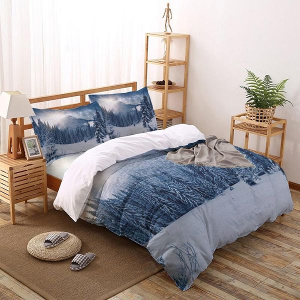 

2/3/4pcs bedding set winter forest sunrise landscape duvet cover creative comforter bed cover set housse de couette bedclothes