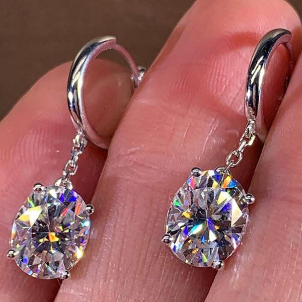 

hoop & huggie 10k white gold women drop clip earrings moissanite diamonds 0.5 1 2 3 carat oval wedding party engagement anniversary gift, Golden;silver