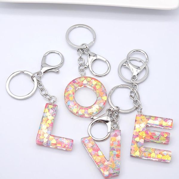 

keychains acrylic keychain 26 initials letter sequins key chain keyrings car bag pendant ring simple charms party gift, Silver