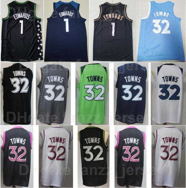 

men basketball karl-anthony towns jersey 32 edwards 1 team black purple white navy blue grey embroidery and stitched for sport fans shirt br, Black;red