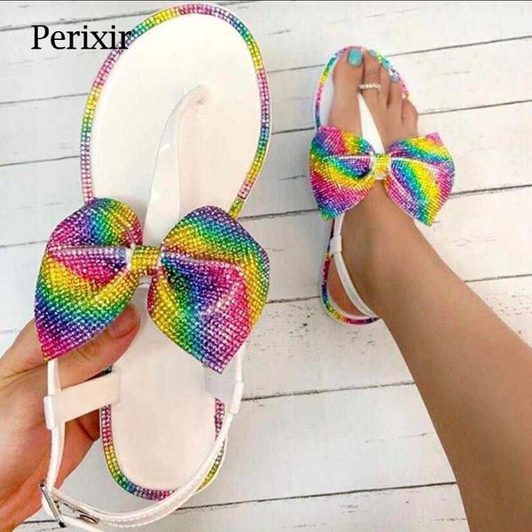

slippers perixir designed women's bowknot rhinestone outer candy 2021 summer open square toe muller beach shoes size 37-41, Black