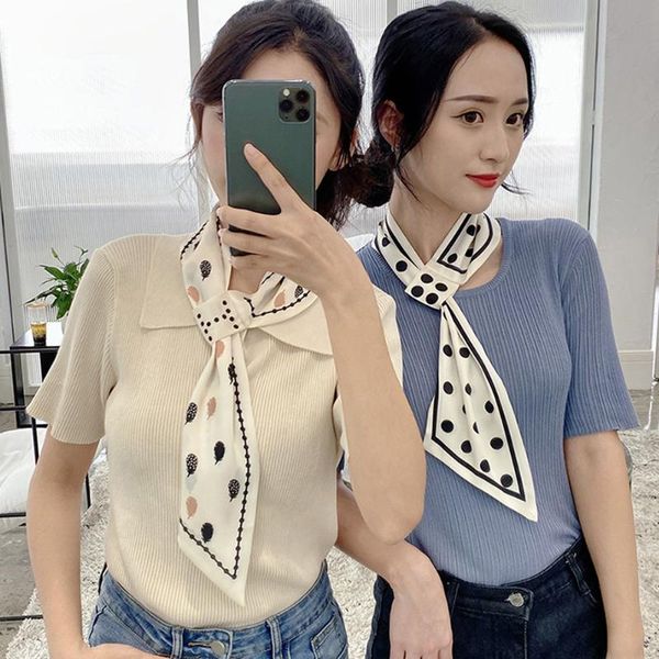 

scarves elegant vintage skinny imitation silk collar scarf women hair band head neck, Blue;gray