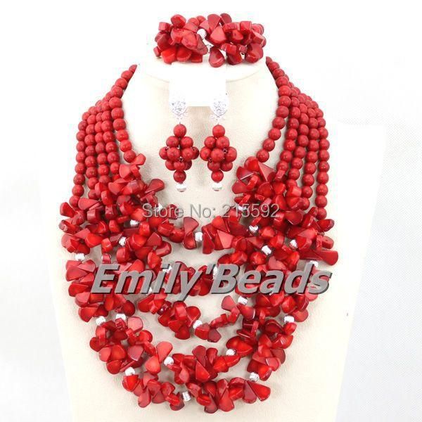 

earrings & necklace nigerian red coral jewelry set natural african wedding costume 2021 cj352, Silver