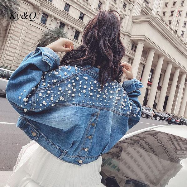 

women's jackets high street beaded denim jacket korean loose beading short womens turn collar 2021 fall winter cowboy coat luxury runwa, Black;brown