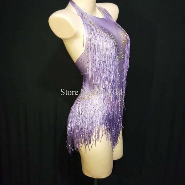 

5 colors fringes rhinestones bodysuit one-piece dance show costume womens performance leotard female singer stage outfit, Black;red