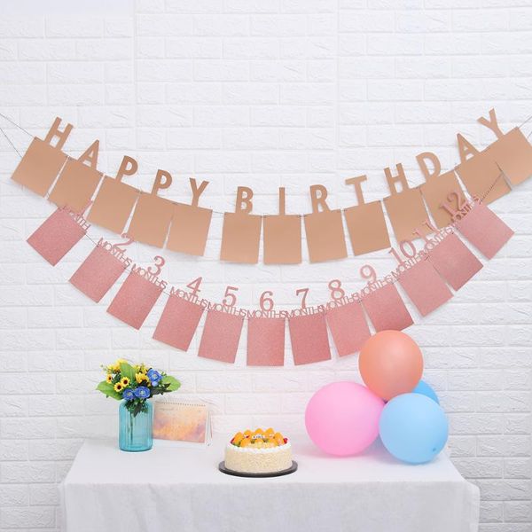 

party decoration 12 months po frame banner first happy birthday decorations 1st baby boy girl my 1 one year supplies gold pink silver