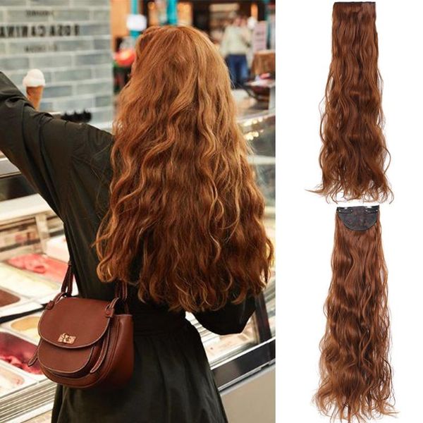 

synthetic wigs dianqi hair 6 clips on long wavy black brown hairpiece for women