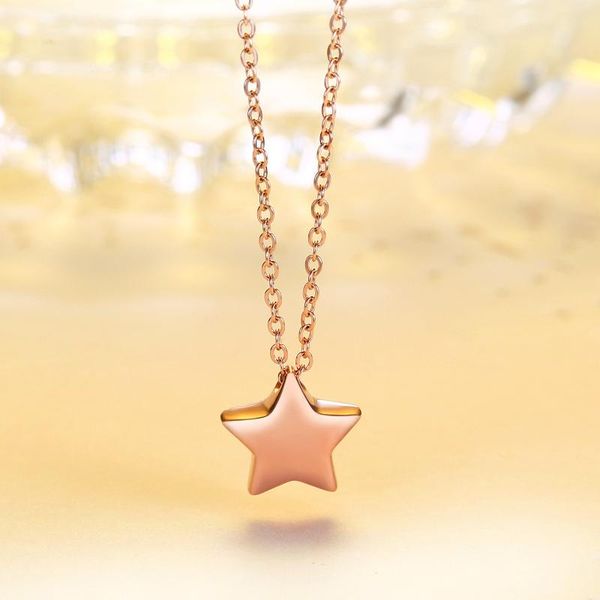 

chains in 2021 titanium steel necklace women's rose gold five pointed star clavicle chain temperament pendant jewelry women fashion, Silver