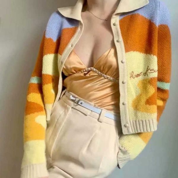 

women's sweaters orange wavy lapel short sweater knitted cardigan fashion q88w, White;black