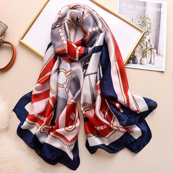 

scarves winter beach towel lady fashion chain color matching scarf sunscreen silk seaside summer shawls, Blue;gray
