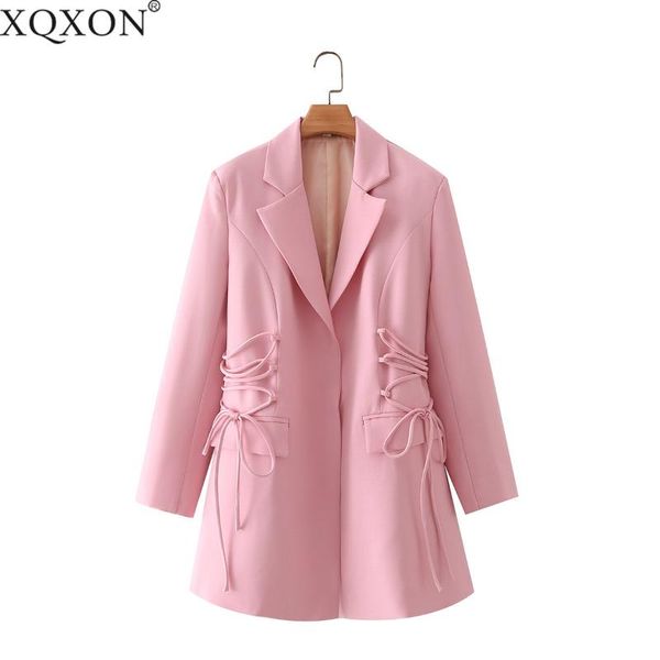 

women's suits & blazers fall jackets 2021 elegant office wear suit coat drawstring loose casual pink long blazer, White;black