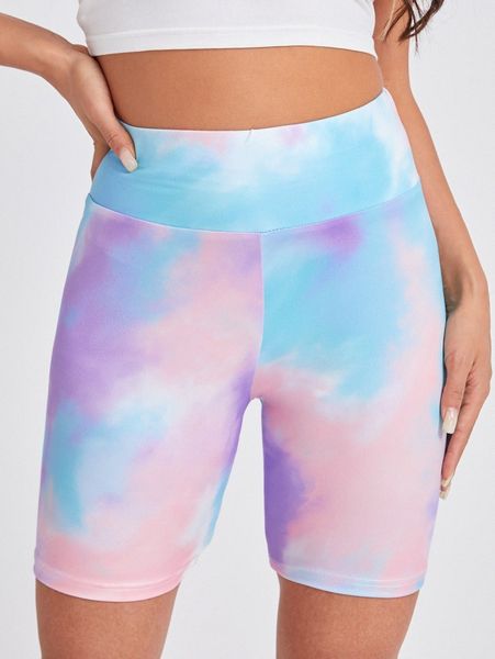 

tie dye wide waistband biker shorts l2xc#, Black