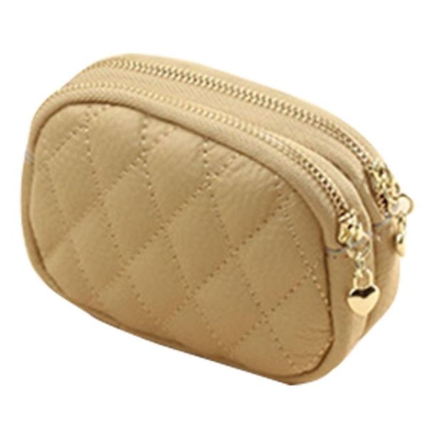 

card holders 066c women faux leather small wallet double zipper diamond embroidery thread coin purse bag holder clutch with key ring, Brown;gray