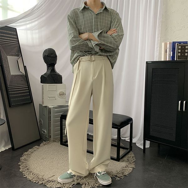 

2021 new men's casual suit formal fashion blazers trousers business design cotton loose black straight leg pants m-xl ceiz