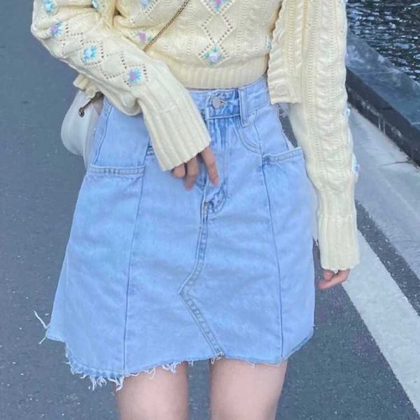 

fashion skirts 2021 korean heavy industry high waist loose denim, Black