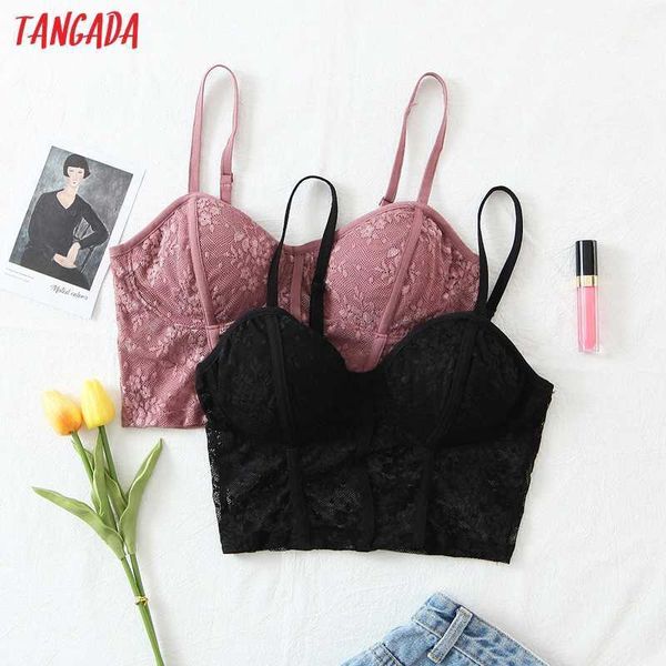 

tangada women lace bralette camis crop spaghetti strap sleeveless backless shirts female 8h76 210609, White