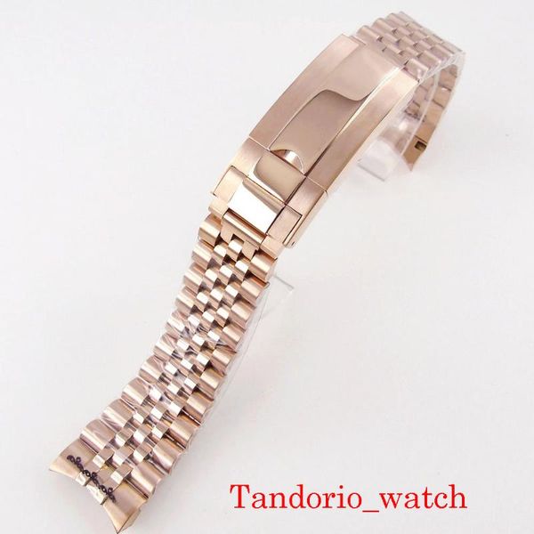 

watch bands 20mm width rose gold plated men no logo jubilee bracelet fit 40mm wristwatch folding strap polished center, Black;brown