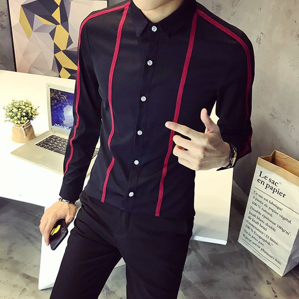 

2021 new autumn long sleeve chemise homme manche longue sharp stripe shirt camisa social masculina slim fit korean men clothing uw28, White;black