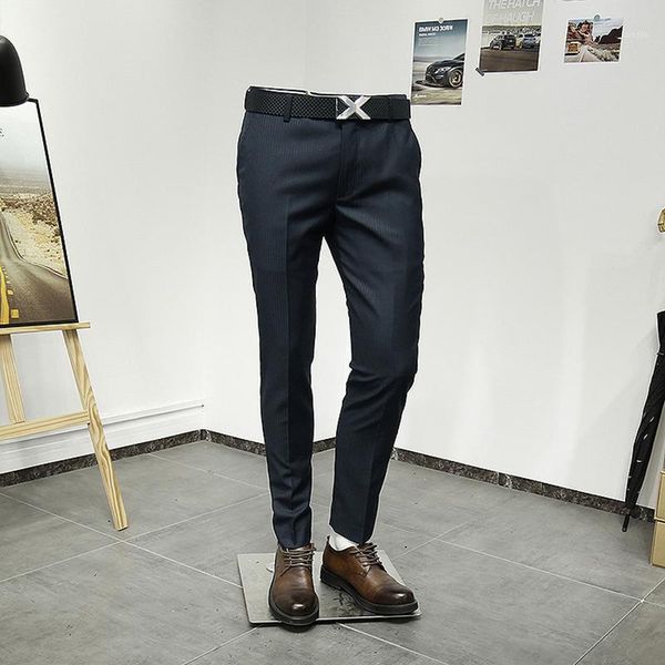 

men's suits & blazers men dress pants deep blue stripe slim style for four seasons leisure casual business man wear plus 36 size, White;black