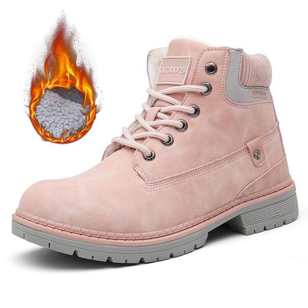 

boots 2021 winter shoes woman warm snow women pu leather ladies ankle outdoor thick bottom tooling pink booties, Black