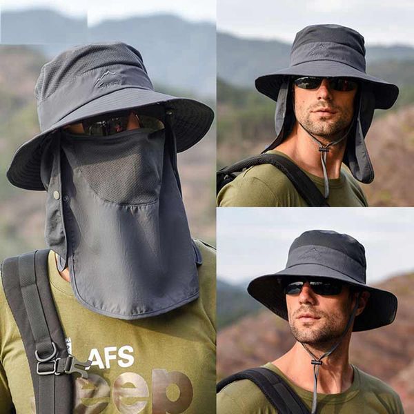 Foldável masculino pescador chapéu anti uv face pescoço protetor de proteção ao ar livre respirável chapéu impermeável ajustável removível unisex vt1444