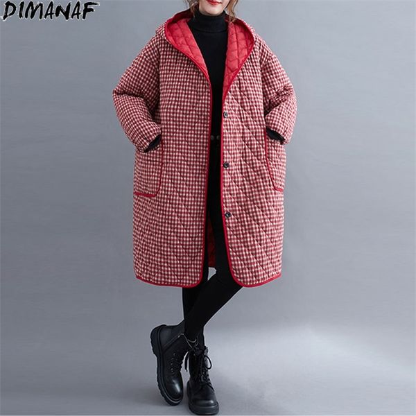 

plus size coats women thickening warm wadded jacket plaid parka long cotton-padded female loose down 210531, Black;brown