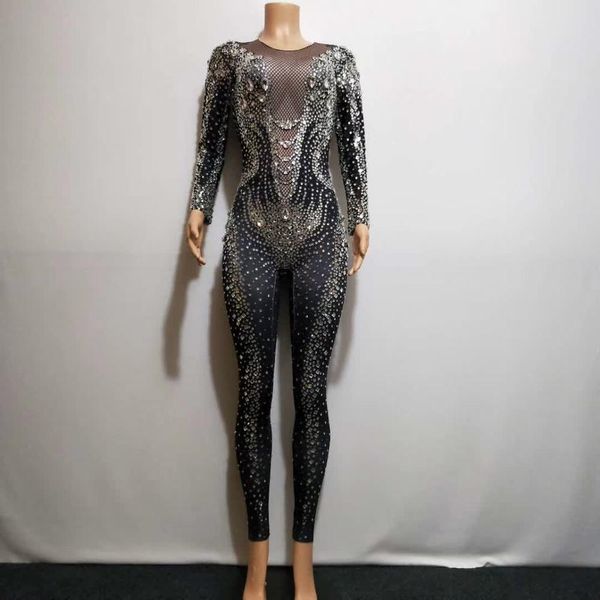 

black sparkly crystal bodysuit leggings jumpsuit women dance wear stage performance costume female singer rhinestone dress, Black;red