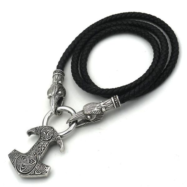 

pendant necklaces nordic viking celt necklace with pu leather raven head chain men jewelry gift drop, Silver