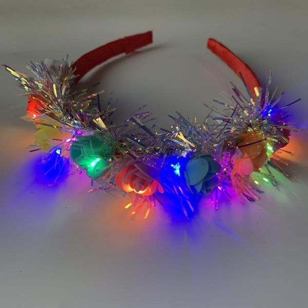 

led glow flowers wreath headband hair ornament light headwear girl's hair accessories for children wedding party qyldxq, Blue;red