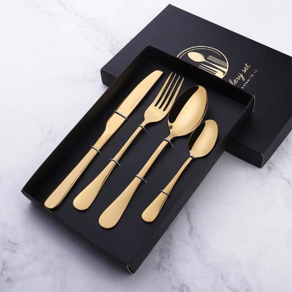 

4pcs/set tableware set home knives forks spoons with gift box stainless steel dinnerware set western cutlery kitchen cutlery