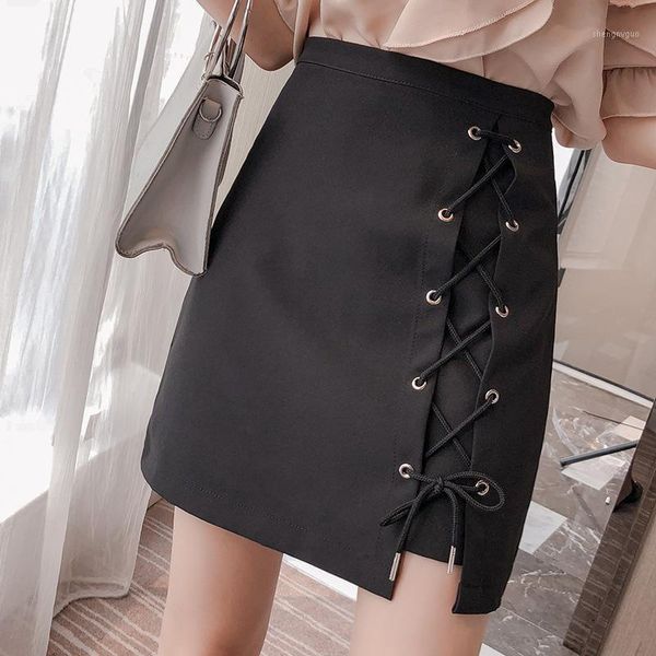 

spring and autumn tight-fitting lace-up ladies skirt casual professional waist black female short