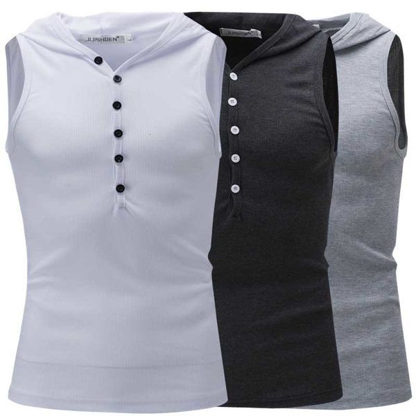 

2021 new hooded collar casual tank slender men' cotton tanks from men in sleeveless clothes collection of electrical fitness 0sw7, White;black